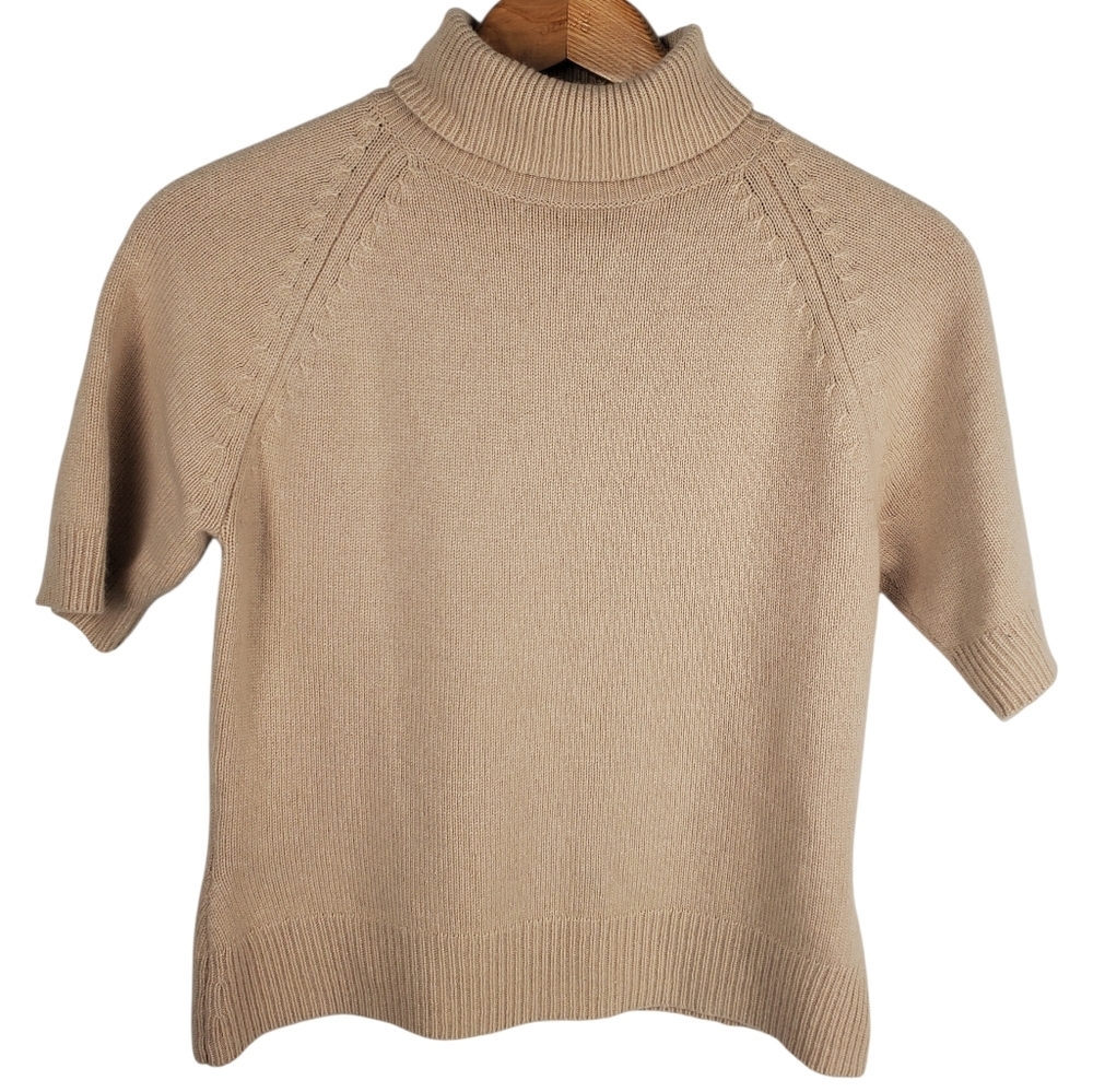 Talbots Cashmere & Silk Tan Turtleneck Sweater. Short Sleeve. MED. #232